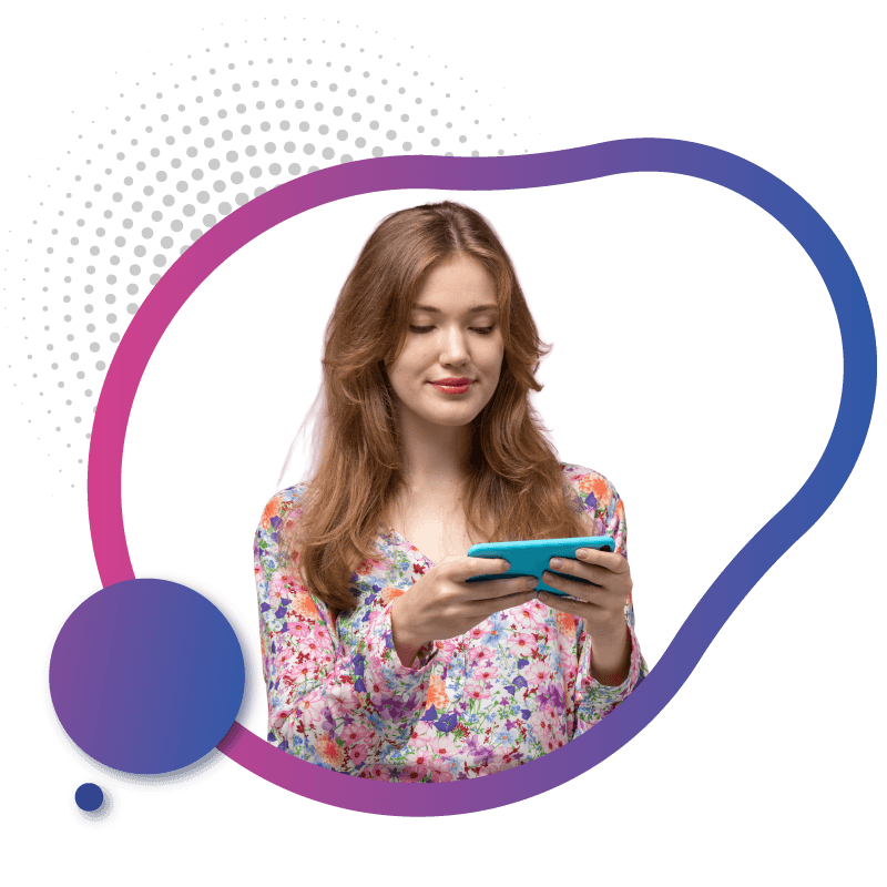 Woman streaming video horizontally on a phone using mobile data.