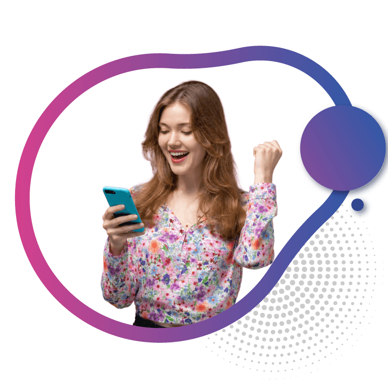 Happy woman celebrating a cheapest prepaid mobile plan deal on her phone.