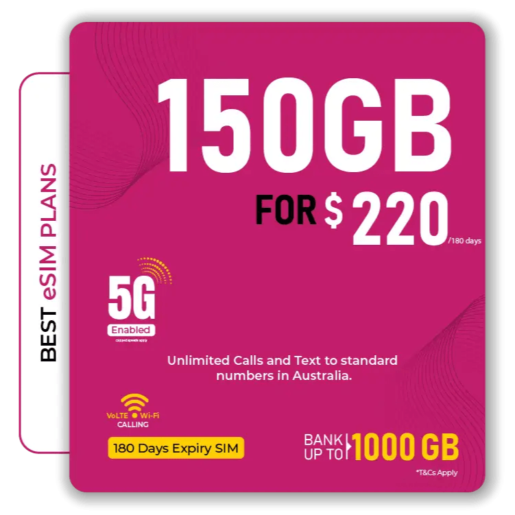 Skytel's best 150GB Prepaid eSIM Australia Plan for 180 days